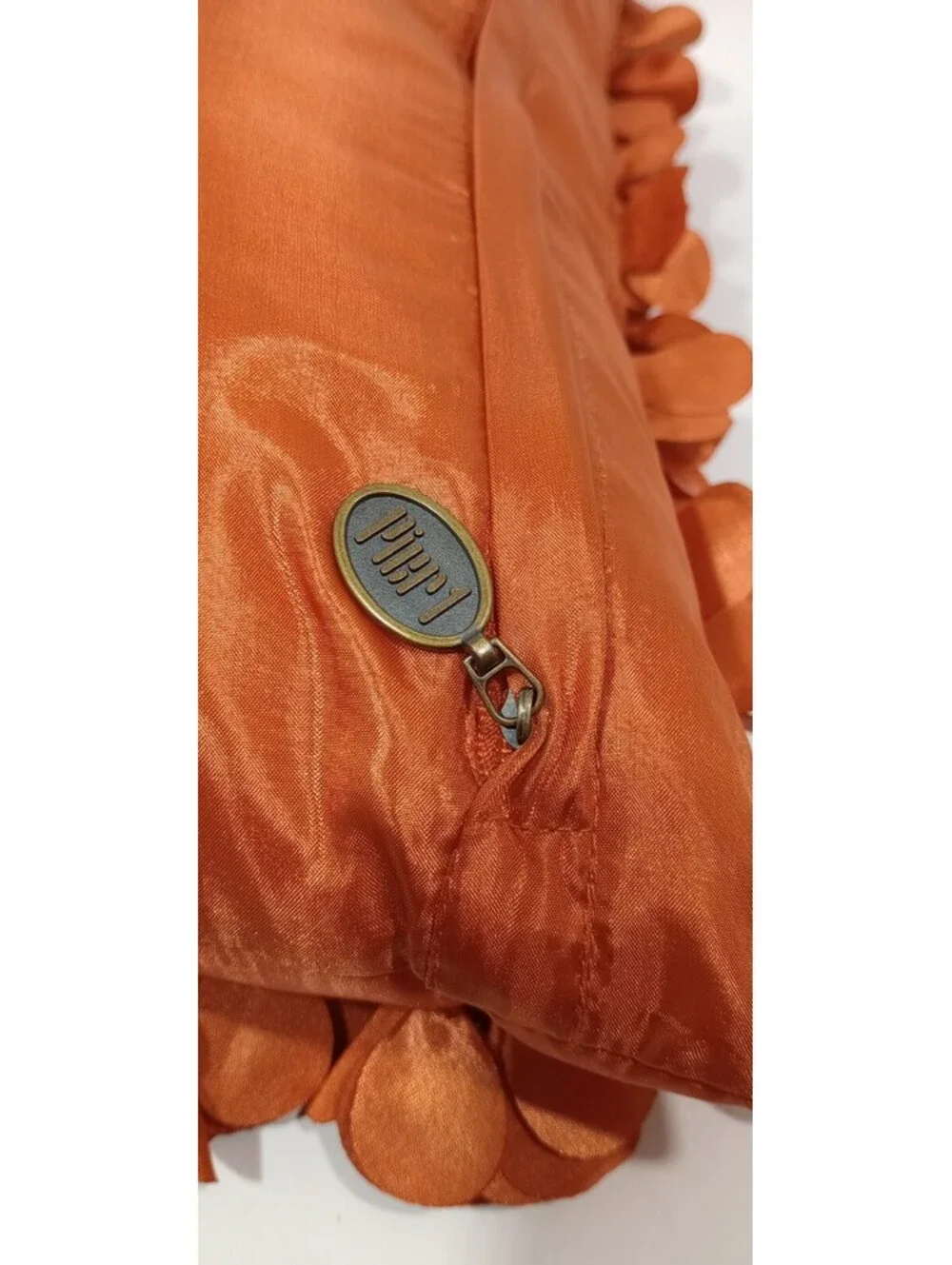 Pier 1 Imports Rectangular Zippered Pillow Cover Orange Tangerine Satin Ruffle